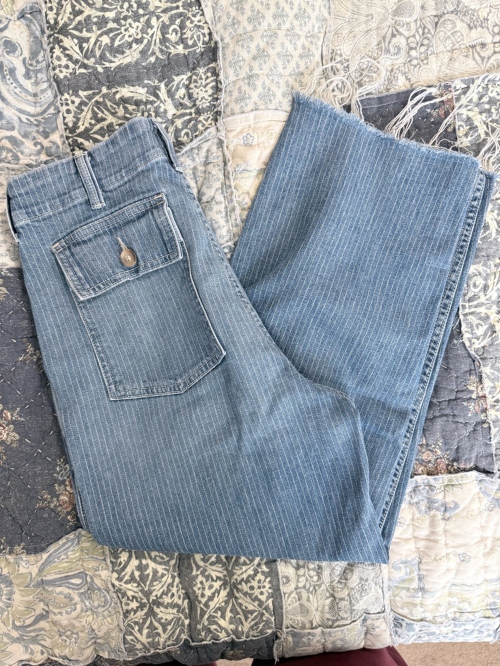 MOTHER Blue Pinstripe Button-Front Denim Pants